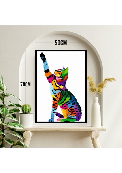 Kedi Hayvan Büyük Boy Renkli Solmaz Kaliteli Baskı Çerçeve Görünümlü Mdf Tablo 70X50CM 02 modelleri
