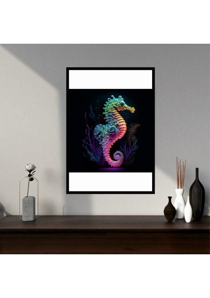 Deniz Atı Hayvan Büyük Boy Renkli Solmaz Kaliteli Baskı Çerçeve Görünümlü Mdf Tablo 70X50CM 71