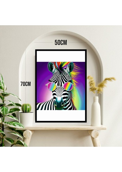 Zebra Hayvan Büyük Boy Renkli Solmaz Kaliteli Baskı Çerçeve Görünümlü Mdf Tablo 70X50CM 72 modelleri
