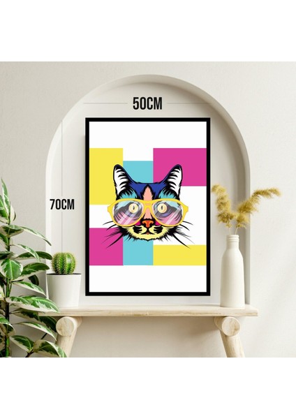 Kedi Hayvan Büyük Boy Renkli Solmaz Kaliteli Baskı Çerçeve Görünümlü Mdf Tablo 70X50CM 63 modelleri