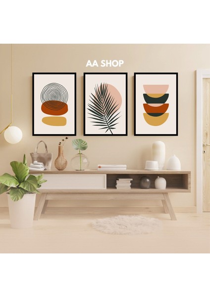 3 Parça Çiçek Yaprak Renkli Solmaz Kaliteli Baskı Çerçeve Görünümlü Mdf Tablo Set 14