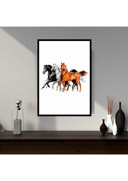 At Hayvan Büyük Boy Renkli Solmaz Kaliteli Baskı Çerçeve Görünümlü Mdf Tablo 70X50CM 01