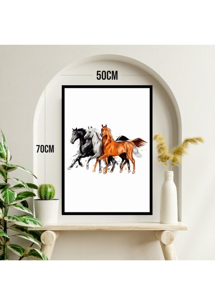 At Hayvan Büyük Boy Renkli Solmaz Kaliteli Baskı Çerçeve Görünümlü Mdf Tablo 70X50CM 01 modelleri