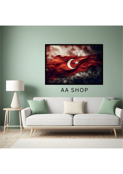 Türk Bayrağı Büyük Boy Renkli Solmaz Kaliteli Baskı Çerçeve Görünümlü Mdf Tablo 70X50CM 173 fiyatları