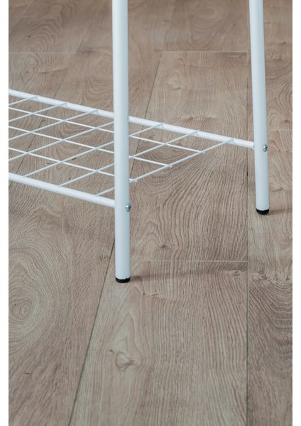 2 Raflı Beyaz Askılık / Metal Gardırop Kıyafet Organizer