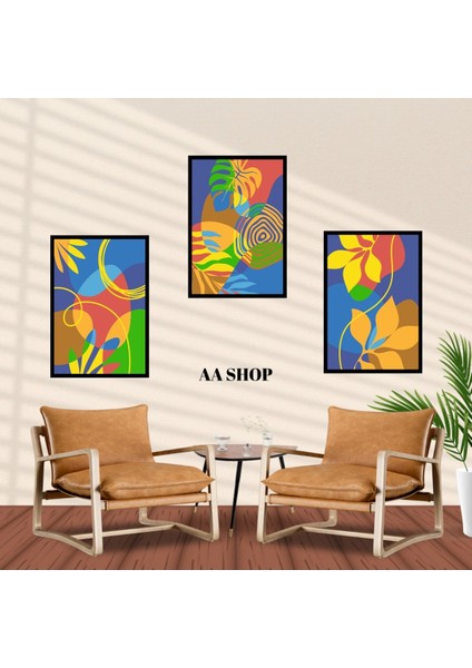 3 Parça Çiçek Yaprak Renkli Solmaz Kaliteli Baskı Çerçeve Görünümlü Mdf Tablo Set 22 fiyatları