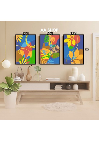 3 Parça Çiçek Yaprak Renkli Solmaz Kaliteli Baskı Çerçeve Görünümlü Mdf Tablo Set 22 modelleri