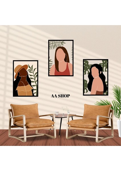 3 Parça Kadın Çiçek Renkli Solmaz Kaliteli Baskı Çerçeve Görünümlü Mdf Tablo Set 8 fiyatları