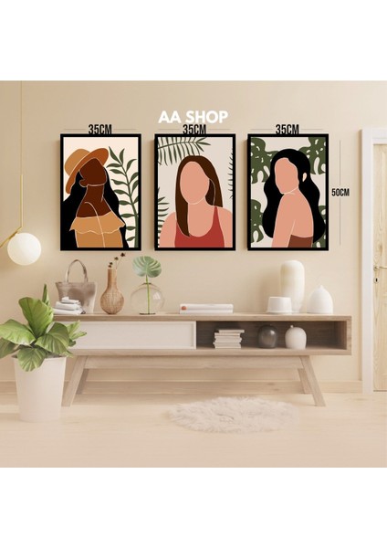 3 Parça Kadın Çiçek Renkli Solmaz Kaliteli Baskı Çerçeve Görünümlü Mdf Tablo Set 8 modelleri