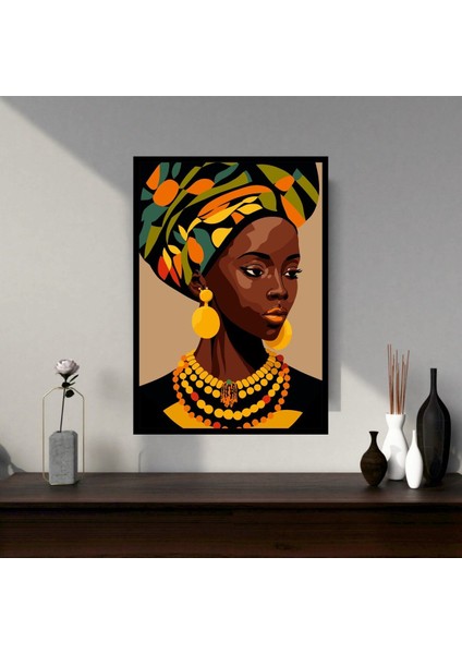 Afrika Kadın Büyük Boy Renkli Solmaz Kaliteli Baskı Çerçeve Görünümlü Mdf Tablo 70X50CM 12