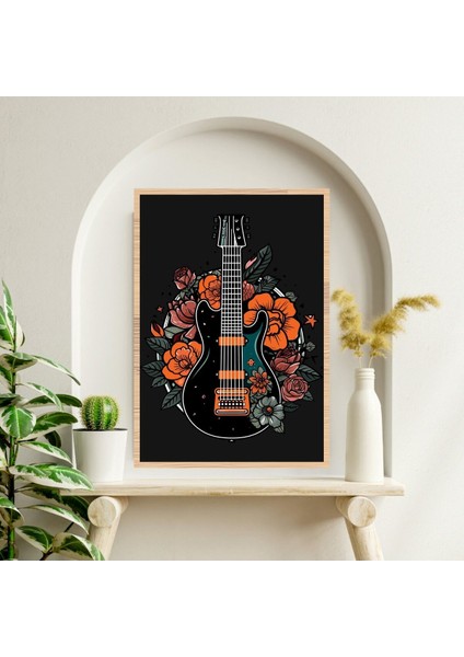 Gitar Çiçek Büyük Boy Renkli Solmaz Kaliteli Baskı Çerçeve Görünümlü Mdf Tablo 70X50CM 214 fiyatları