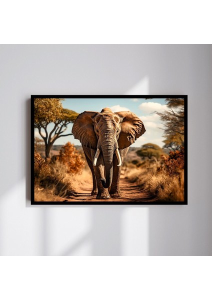Fil Hayvan Doğa Büyük Boy Renkli Solmaz Kaliteli Baskı Çerçeve Görünümlü Mdf Tablo 70X50CM 90