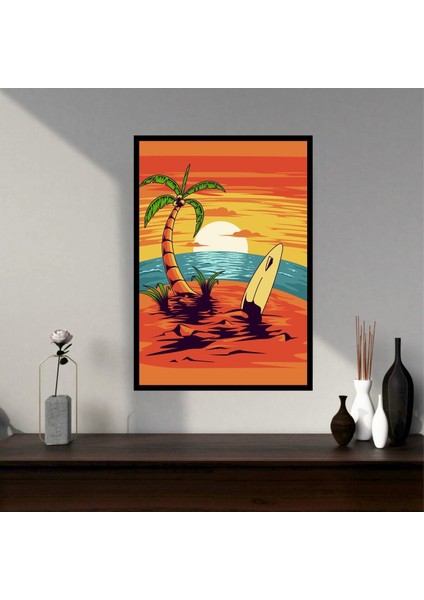 Sahil Deniz Manzara Büyük Boy Renkli Solmaz Kaliteli Baskı Çerçeve Görünümlü Mdf Tablo 70X50CM 87