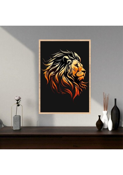 Aslan Hayvan Büyük Boy Renkli Solmaz Kaliteli Baskı Çerçeve Görünümlü Mdf Tablo 70X50CM 245