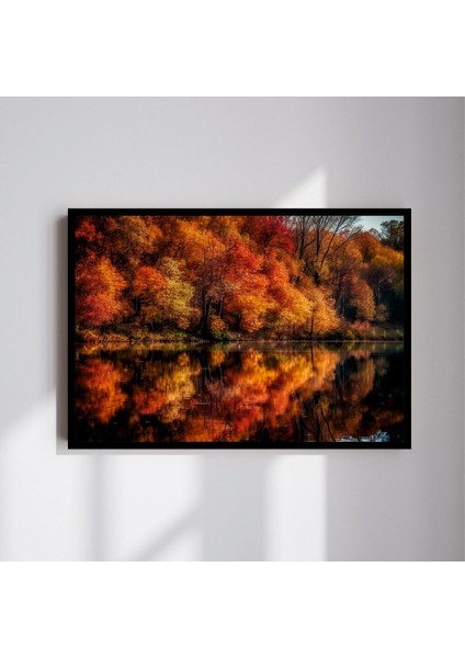 Doğa Manzara Sonbahar Büyük Boy Renkli Solmaz Kaliteli Baskı Çerçeve Görünümlü Mdf Tablo 70X50CM 52