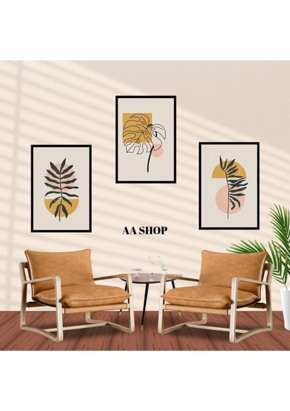 3 Parça Çiçek Yaprak Renkli Solmaz Kaliteli Baskı Çerçeve Görünümlü Mdf Tablo Set 12 fiyatları