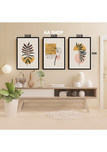 3 Parça Çiçek Yaprak Renkli Solmaz Kaliteli Baskı Çerçeve Görünümlü Mdf Tablo Set 12 modelleri