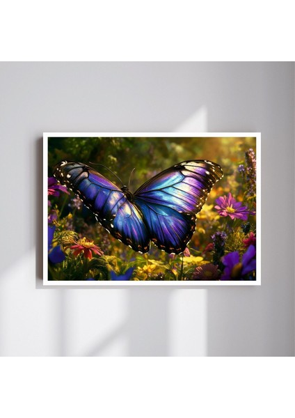 Kelebek Doğa Büyük Boy Renkli Solmaz Kaliteli Baskı Çerçeve Görünümlü Mdf Tablo 70X50CM 51