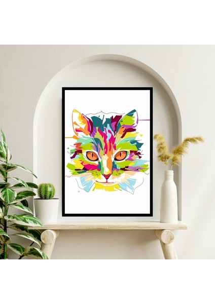 Kedi Hayvan Büyük Boy Renkli Solmaz Kaliteli Baskı Çerçeve Görünümlü Mdf Tablo 70X50CM 62 fiyatları