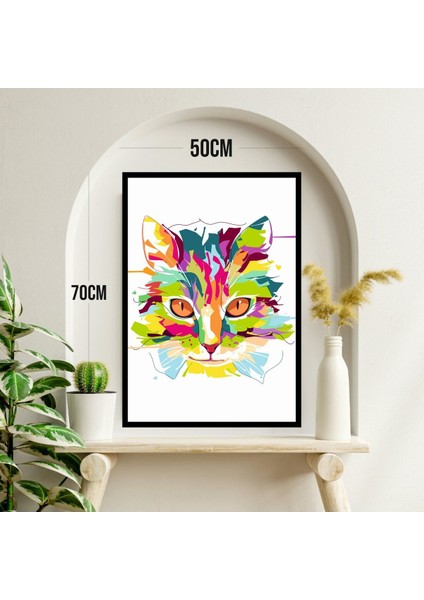 Kedi Hayvan Büyük Boy Renkli Solmaz Kaliteli Baskı Çerçeve Görünümlü Mdf Tablo 70X50CM 62 modelleri
