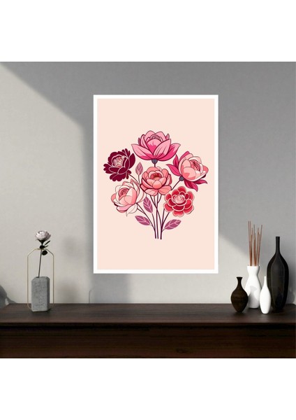 Gül Çiçek Büyük Boy Renkli Solmaz Kaliteli Baskı Çerçeve Görünümlü Mdf Tablo 70X50CM 70