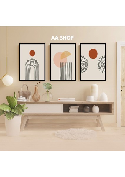3 Parça Geometrik Renkli Solmaz Kaliteli Baskı Çerçeve Görünümlü Mdf Tablo Set 1
