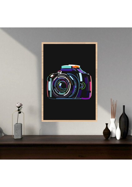 Fotoğraf Makinesi Büyük Boy Renkli Solmaz Kaliteli Baskı Çerçeve Görünümlü Mdf Tablo 70X50CM 253