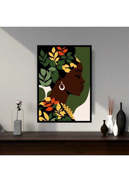Afrika Kadın Büyük Boy Renkli Solmaz Kaliteli Baskı Çerçeve Görünümlü Mdf Tablo 70X50CM 11