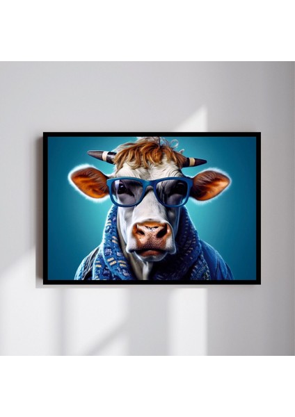 Inek Hayvan Büyük Boy Renkli Solmaz Kaliteli Baskı Çerçeve Görünümlü Mdf Tablo 70X50CM 40