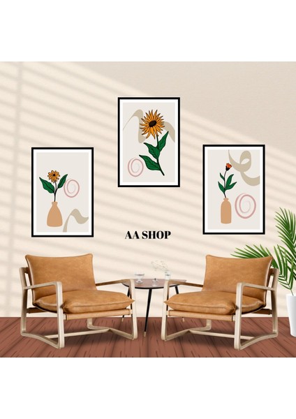 3 Parça Çiçek Yaprak Renkli Solmaz Kaliteli Baskı Çerçeve Görünümlü Mdf Tablo Set 40 fiyatları