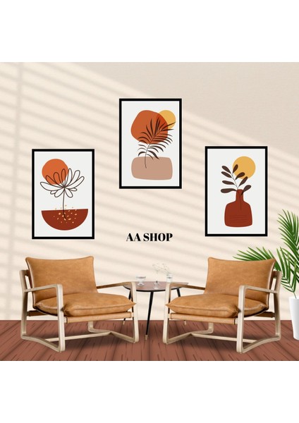 3 Parça Çiçek Yaprak Renkli Solmaz Kaliteli Baskı Çerçeve Görünümlü Mdf Tablo Set 24 fiyatları