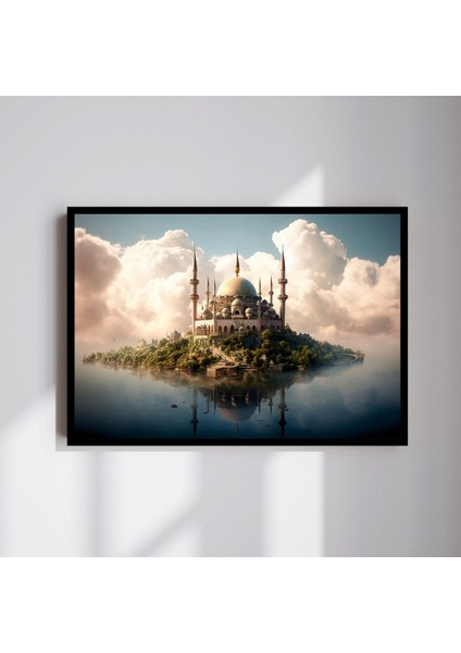 Camii Manzara Büyük Boy Renkli Solmaz Kaliteli Baskı Çerçeve Görünümlü Mdf Tablo 70X50CM 174