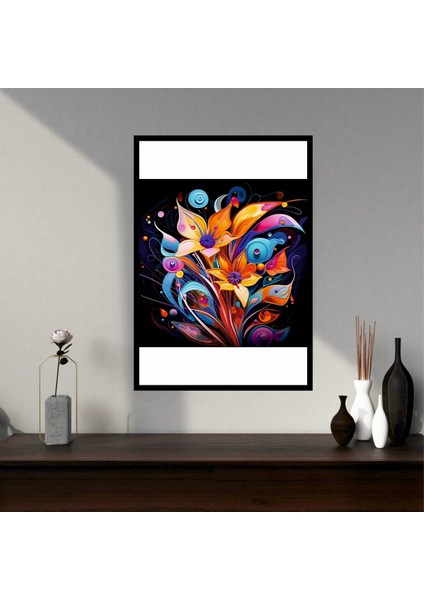 Çiçek Yaprak Büyük Boy Renkli Solmaz Kaliteli Baskı Çerçeve Görünümlü Mdf Tablo 70X50CM 159