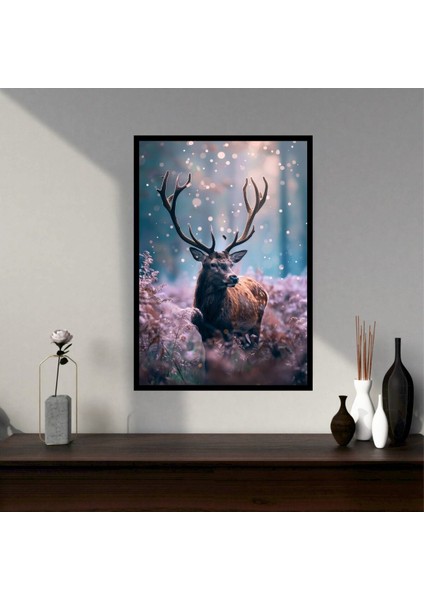 Geyik Doğa Büyük Boy Renkli Solmaz Kaliteli Baskı Çerçeve Görünümlü Mdf Tablo 70X50CM 44