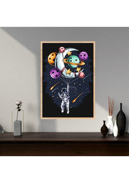 Uzay Astronot Büyük Boy Renkli Solmaz Kaliteli Baskı Çerçeve Görünümlü Mdf Tablo 70X50CM 201