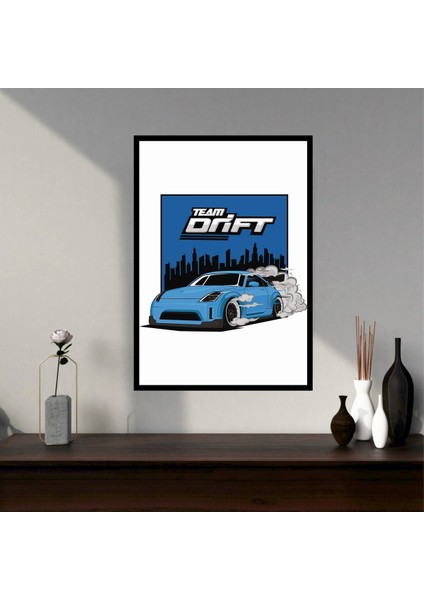 Araba Drift Büyük Boy Renkli Solmaz Kaliteli Baskı Çerçeve Görünümlü Mdf Tablo 70X50CM 223