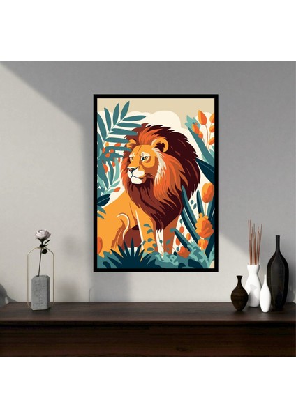 Aslan Doğa Büyük Boy Renkli Solmaz Kaliteli Baskı Çerçeve Görünümlü Mdf Tablo 70X50CM 246