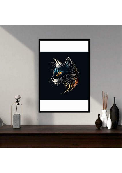 Kedi Hayvan Büyük Boy Renkli Solmaz Kaliteli Baskı Çerçeve Görünümlü Mdf Tablo 70X50CM 180