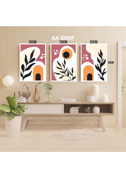 3 Parça Çiçek Yaprak Renkli Solmaz Kaliteli Baskı Çerçeve Görünümlü Mdf Tablo Set 74 modelleri