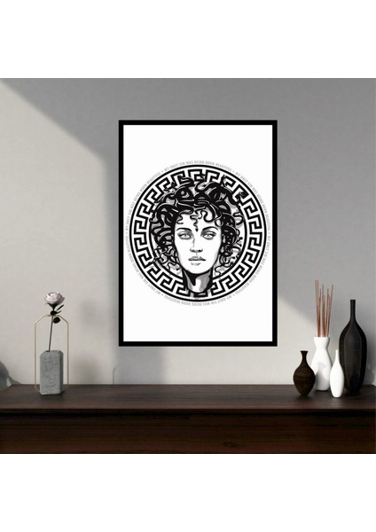 Medusa Kadın Yunan Büyük Boy Renkli Solmaz Kaliteli Baskı Çerçeve Görünümlü Mdf Tablo 70X50CM 248