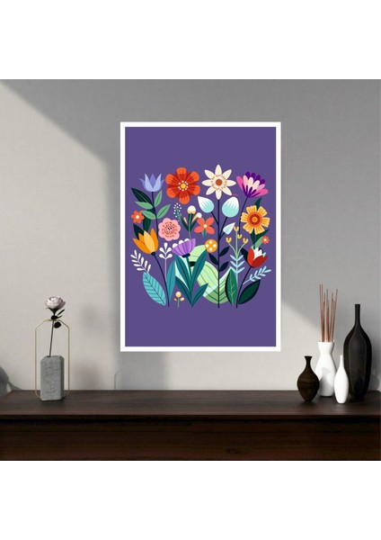 Çiçek Büyük Boy Renkli Solmaz Kaliteli Baskı Çerçeve Görünümlü Mdf Tablo 70X50CM 28