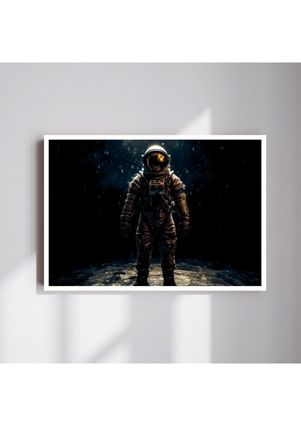 Astronot Uzay Büyük Boy Renkli Solmaz Kaliteli Baskı Çerçeve Görünümlü Mdf Tablo 70X50CM 49