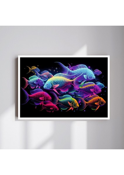 Balık Hayvan Büyük Boy Renkli Solmaz Kaliteli Baskı Çerçeve Görünümlü Mdf Tablo 70X50CM 67