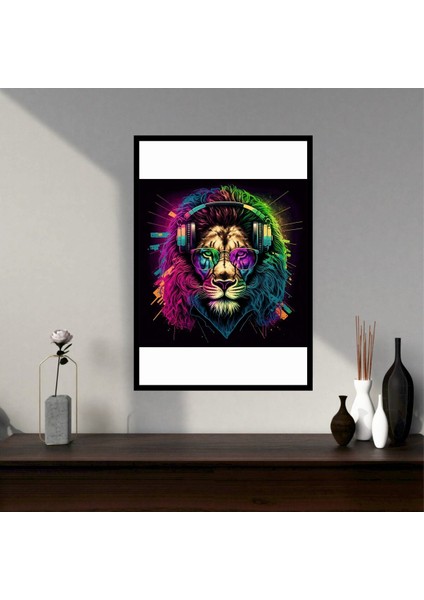 Aslan Büyük Boy Renkli Solmaz Kaliteli Baskı Çerçeve Görünümlü Mdf Tablo 70X50CM 76