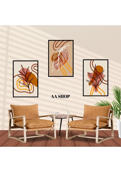 3 Parça Çiçek Yaprak Renkli Solmaz Kaliteli Baskı Çerçeve Görünümlü Mdf Tablo Set 70 fiyatları