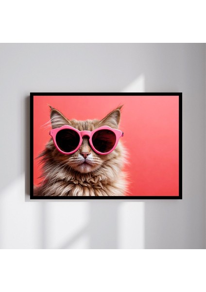 Kedi Hayvan Büyük Boy Renkli Solmaz Kaliteli Baskı Çerçeve Görünümlü Mdf Tablo 70X50CM 41