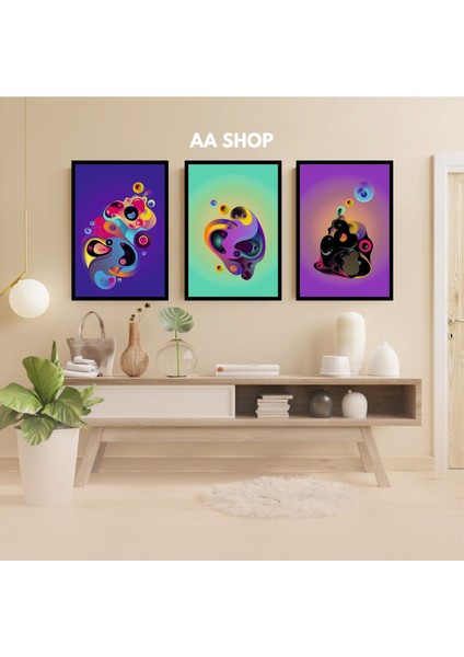 3 Parça Renkli Solmaz Kaliteli Baskı Çerçeve Görünümlü Mdf Tablo Set 20