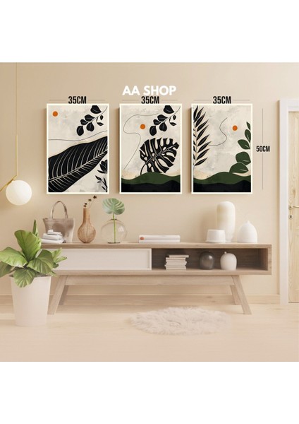 3 Parça Çiçek Yaprak Renkli Solmaz Kaliteli Baskı Çerçeve Görünümlü Mdf Tablo Set 18 modelleri