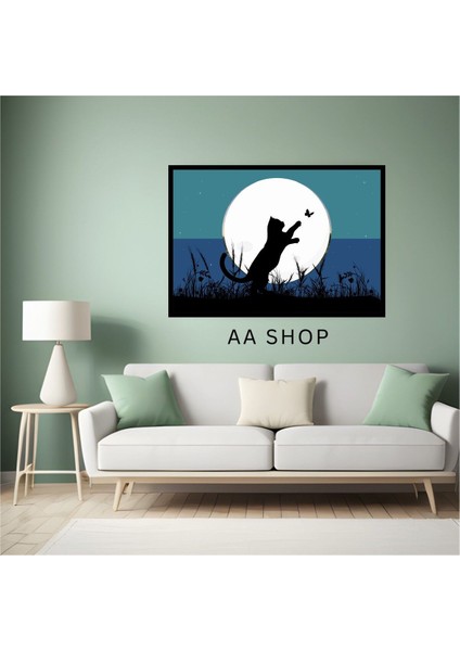 Kedi Manzara Büyük Boy Renkli Solmaz Kaliteli Baskı Çerçeve Görünümlü Mdf Tablo 70X50CM 78 fiyatları