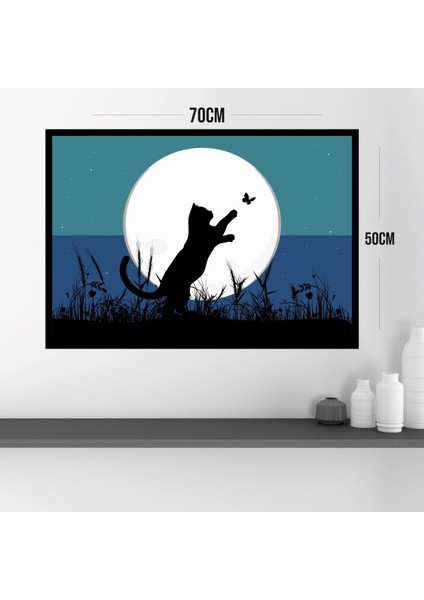 Kedi Manzara Büyük Boy Renkli Solmaz Kaliteli Baskı Çerçeve Görünümlü Mdf Tablo 70X50CM 78 modelleri